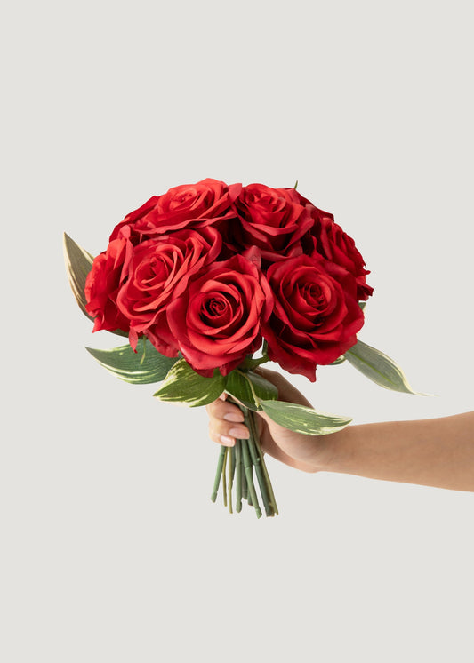 Faux Rose Flower Bouquet in Red - 11"