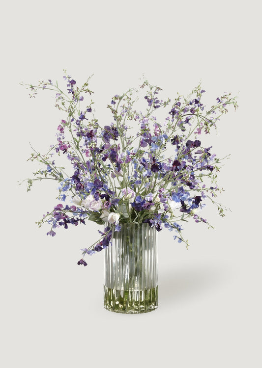 Purple Faux Sweet Pea Flower Arrangement in Glass Vase - 47"