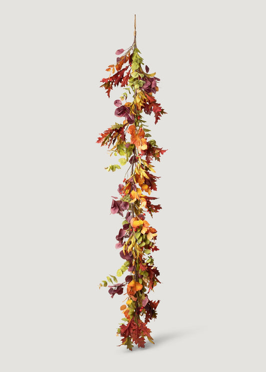 Faux Eucalyptus Garland in Mixed Fall Hues - 78.5"