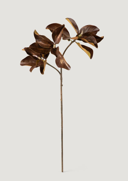 Warm Aged Fake Magnolia Leaf Branch - 38.5"