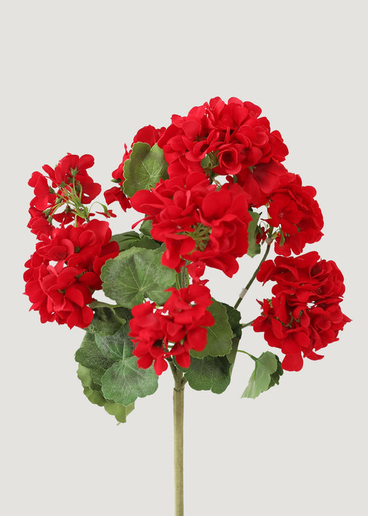 Outdoor Fake Flowers | Water Resistant Outdoor Red Geranium Bush - 18"