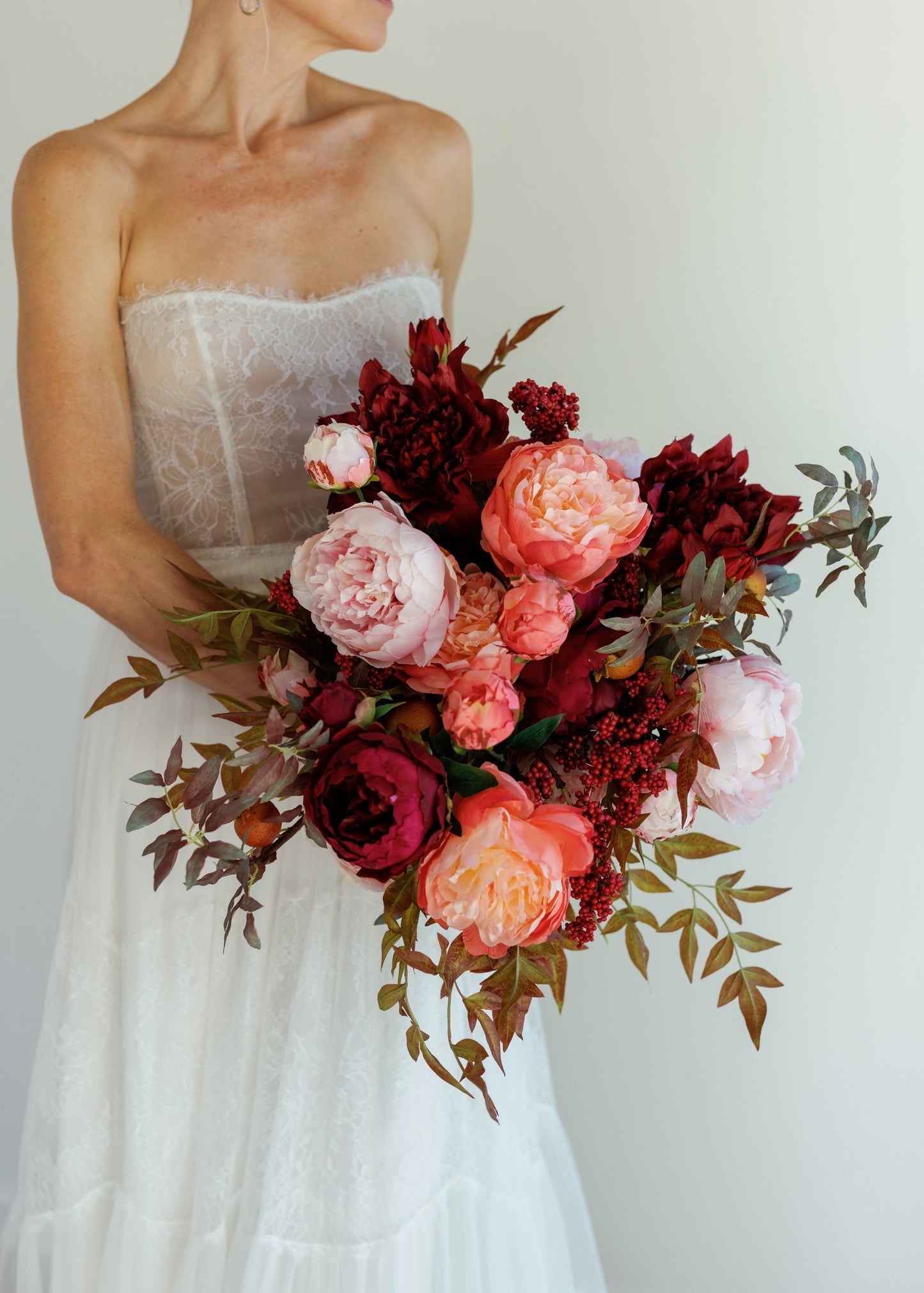 Burgundy Red Artificial Dahlia Flower - 21.5"